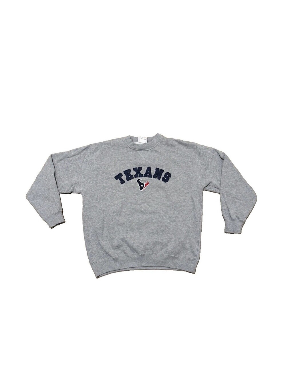 VTG Houston Texans Crewneck Sweatshirt Mens L Grey Embroidered Arch Spellout NFL